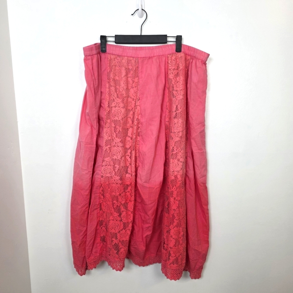 Pink Ombre Lace Elastic Waist Cottagecore Coquette Fairy‎ Midi Skirt Size 3XL